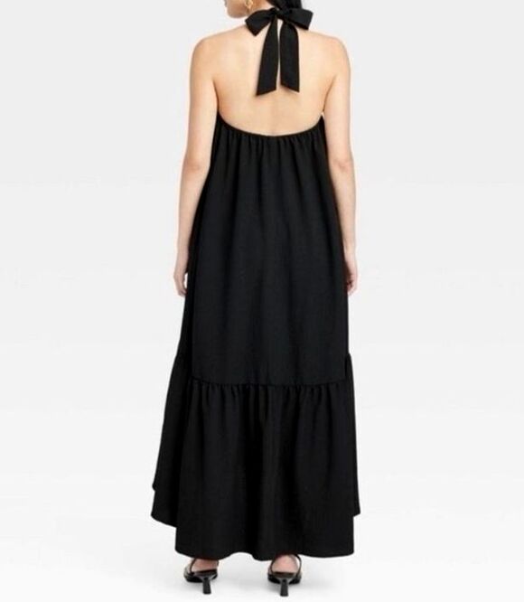 A New Day Dresses & Skirts - black halter maxi dress women's m sleeveless tiered resort vacation flowy